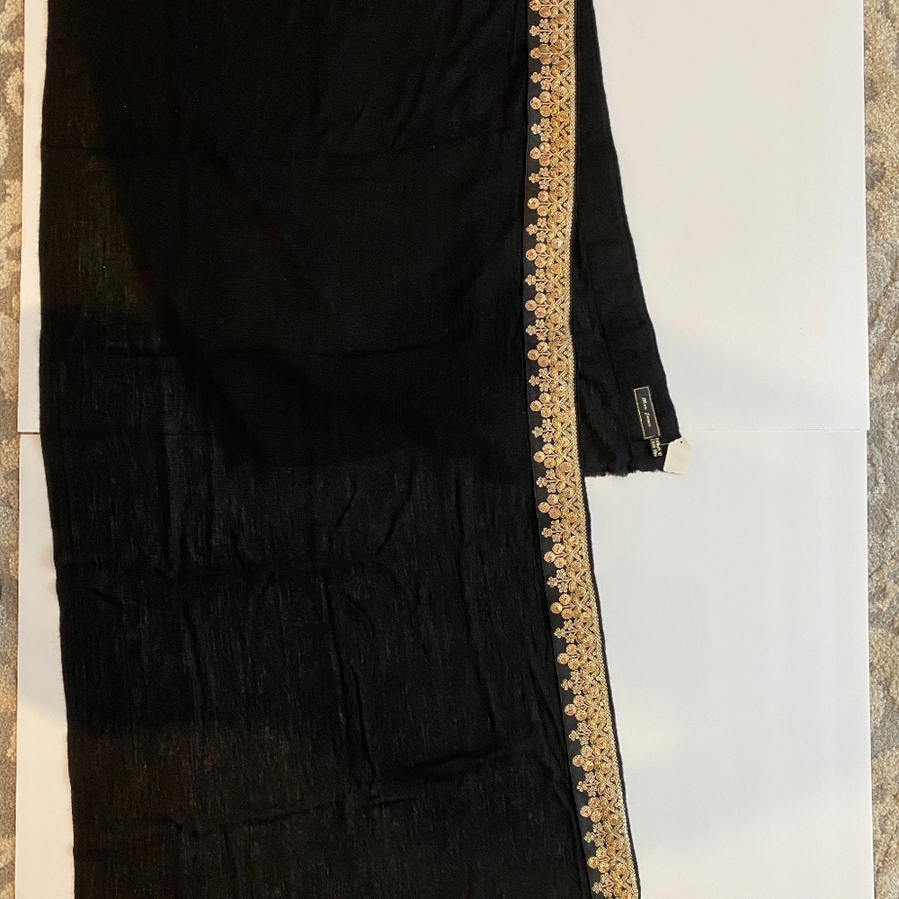 Pashmina  Cashmere Wrap Scarf , Black and  gold with jewels